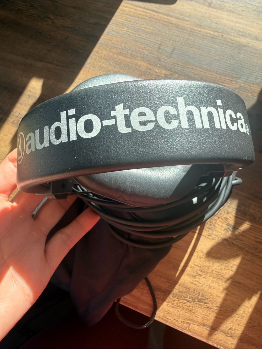 Audio Technica Black Headband Headphones with White Logo